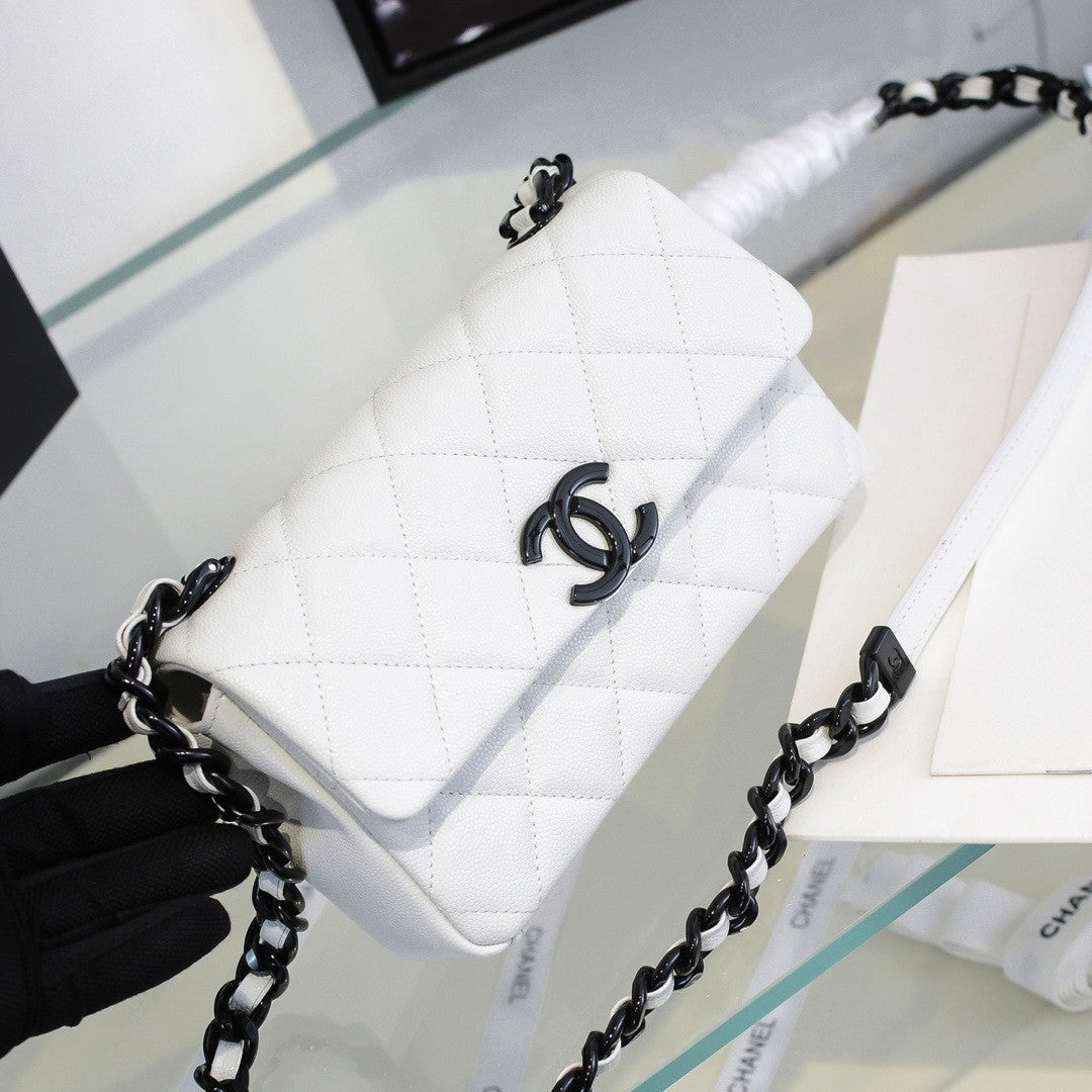 Chanel Small Grained Calfskin Lacquered Logo Flap Bag