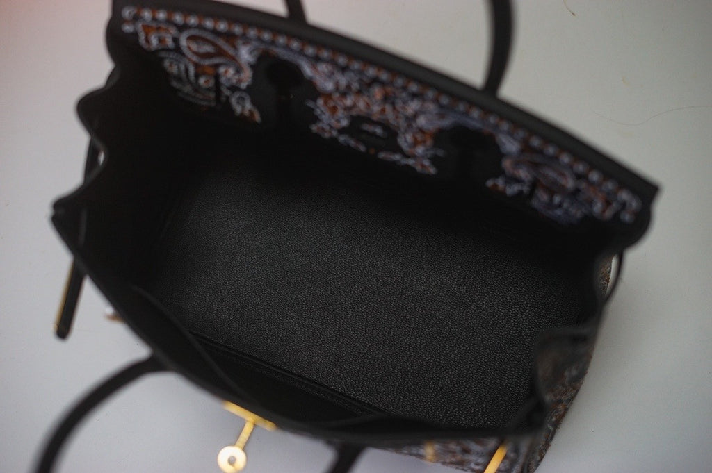 Hermes x Jay Ahr Special Edition custom-embroidering Black Birkin Bag 30cm Epsom Leather Gold Hardware [Carry by Kylie Jenner, Cardi B]