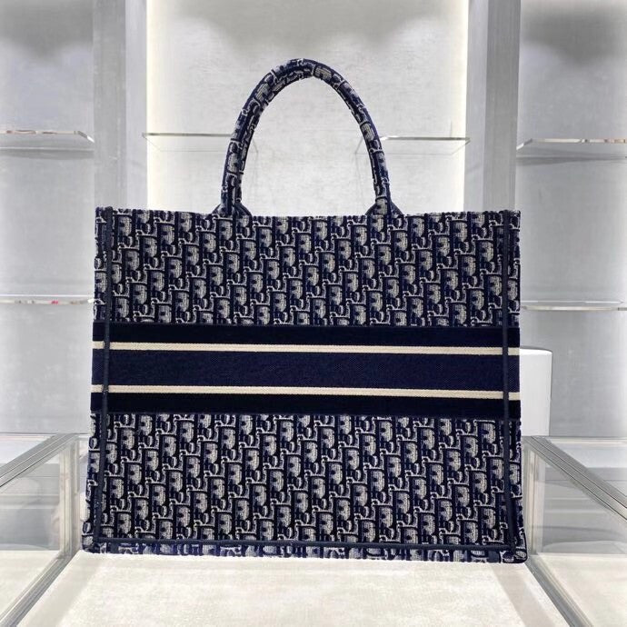 Christian Dior DIOR BOOK TOTE Blue Dior Oblique Embroidered Velvet