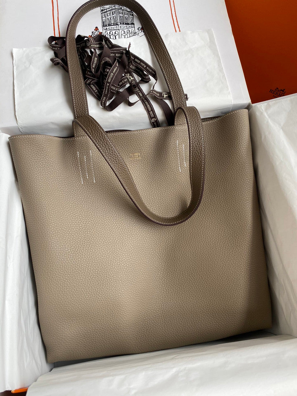 Hermes Double Sens Tote 30 Etoupe & Gris Tourterelle