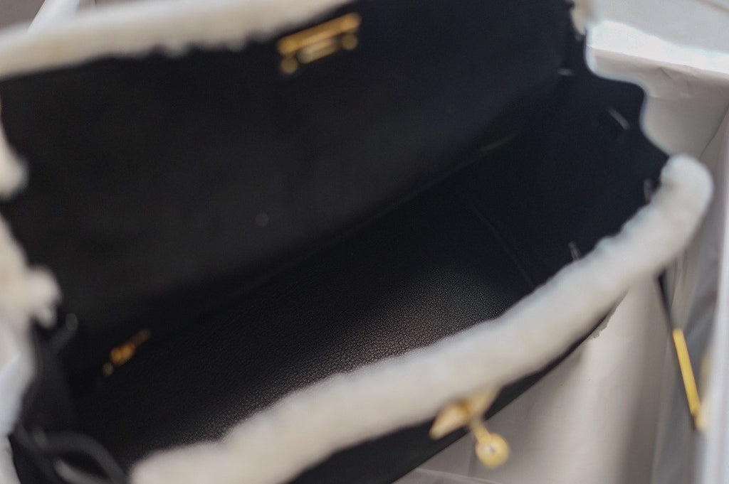 [Exclusive] Hermès Kelly 35 Limited Edition Black Teddy Shearling Bag