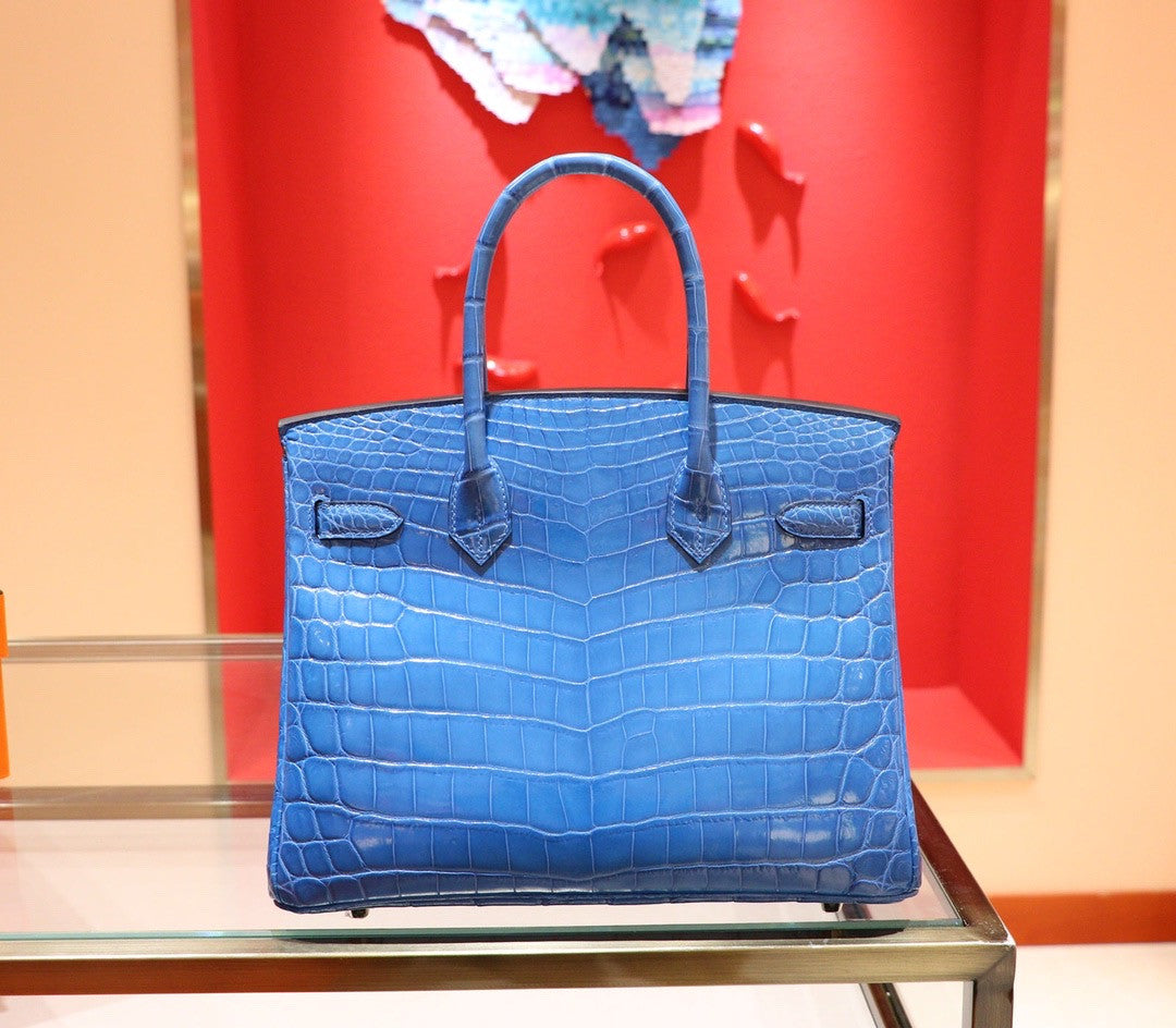 Hermes 7W Bleu Izmir  Birkin 30 in Niloticus Crocodile with Palladium hardware