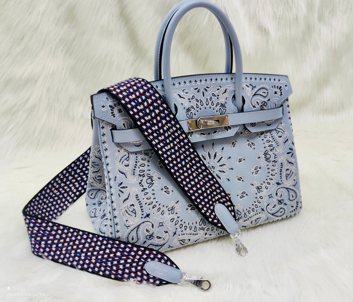 Hermes x Jay Ahr Special Edition custom-embroidering Blue lin Birkin Bag 30cm Epsom Leather Palladium Hardware [Carry by Kylie Jenner, Cardi B]