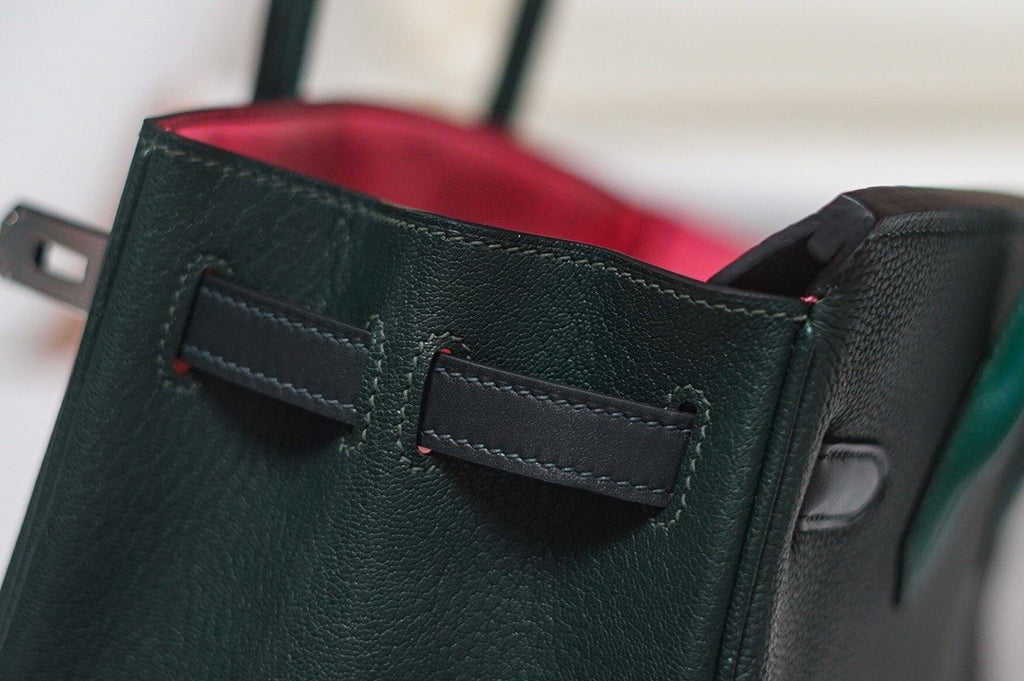Hermes Birkin Touch 30 Green Porosus Crocodile & Rose Clemence leather with Palladium Hardware