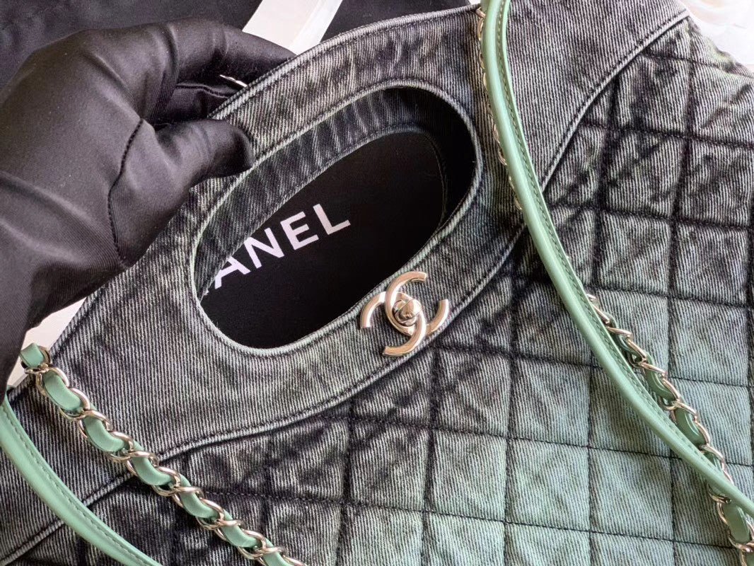 CHANEL 31 Large Denim Shopping Bag Green