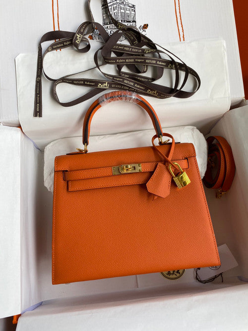 HERMES KELLY 28 SELLIER ORANGE EPSOM GOLD HARDWARE
