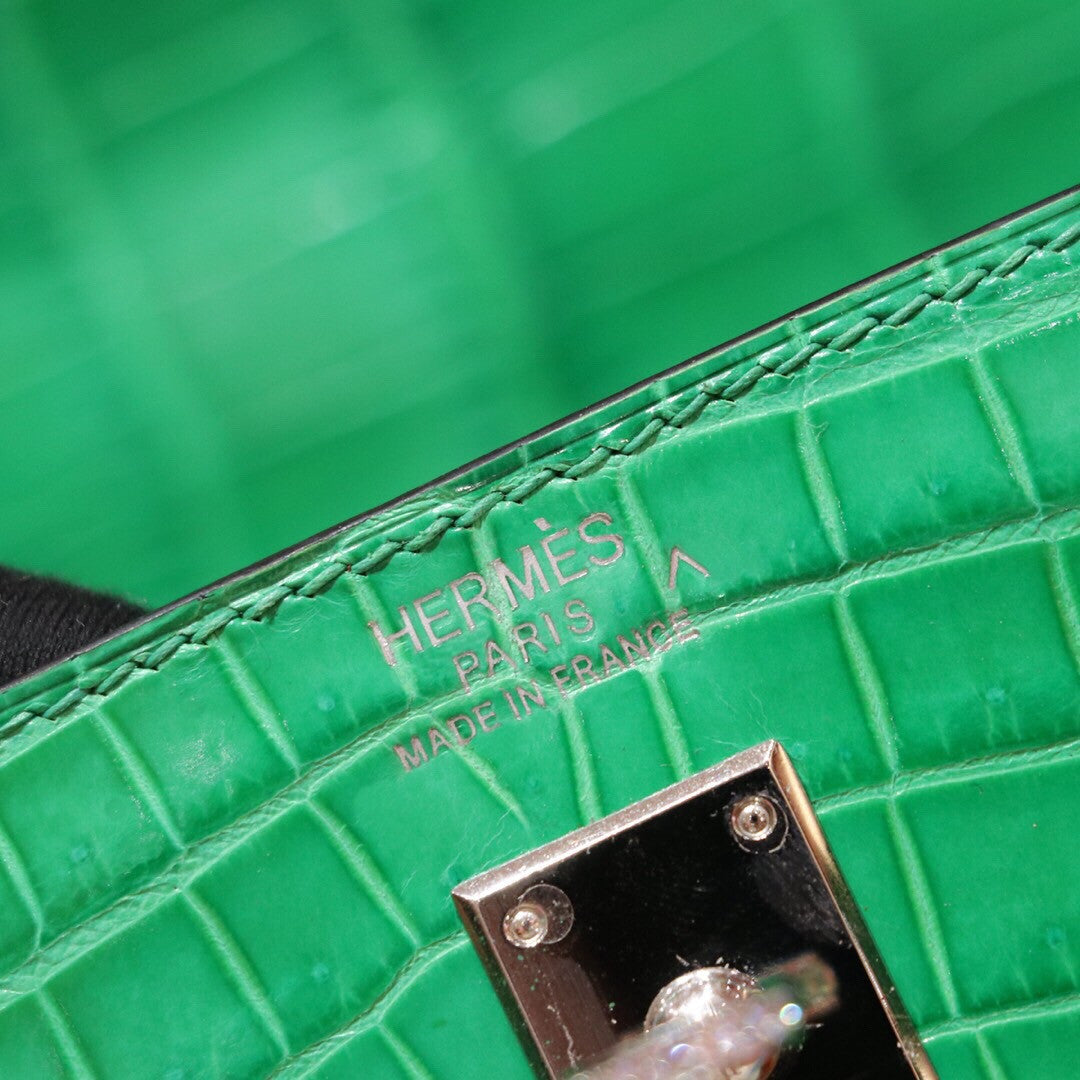 Hermes SHINY  Bamboo  NILOTICUS CROCODILE KELLY 25 WITH Diamond Encrusted HARDWARE