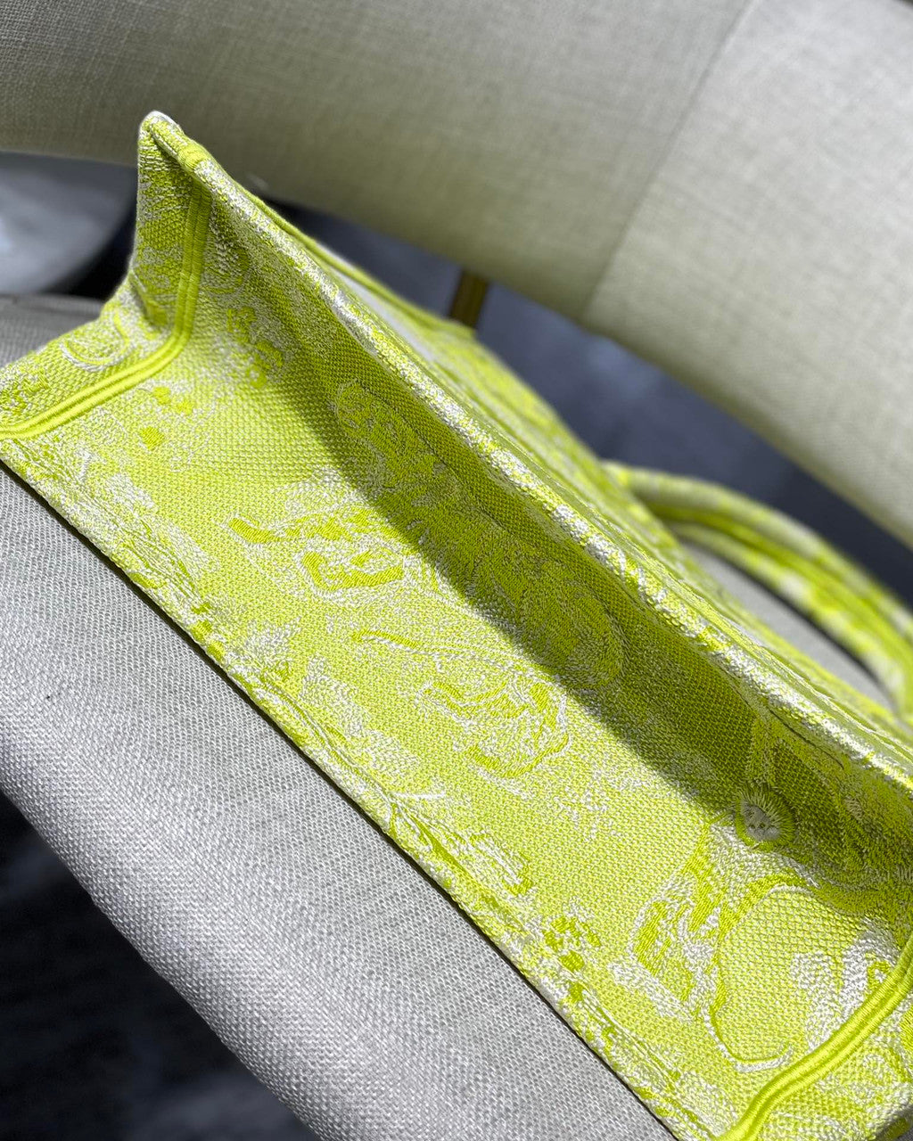 Christian Dior SMALL DIOR BOOK TOTE Lime Toile de Jouy Reverse Embroidery