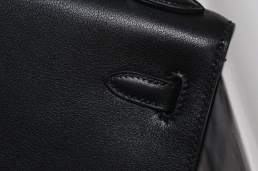 Hermes  FEATHER KELLY 25 Black Peacock feather & Box Leather with Palladium Hardware