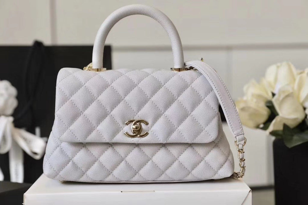 Chanel Mini Coco Handle Bag with Calfskin  Handle Light Grey