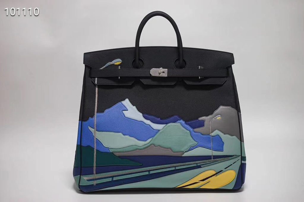 Hermes LIMITED EDITION  ''ENDLESS ROAD - NIGHT'' HAC BIRKIN 50  TOGO, SWIFT & CLÉMENCE LEATHER WITH PALLADIUM HARDWARE