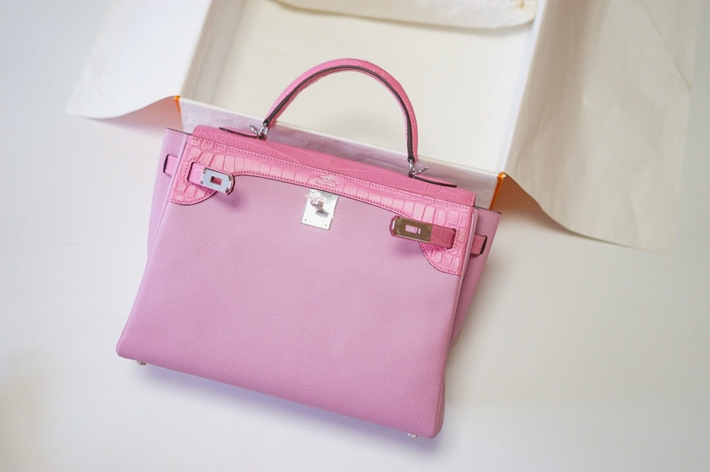 Hermes Kelly 32cm Sakura Pink Touch Clemence /Niloticus Crocodile PHW