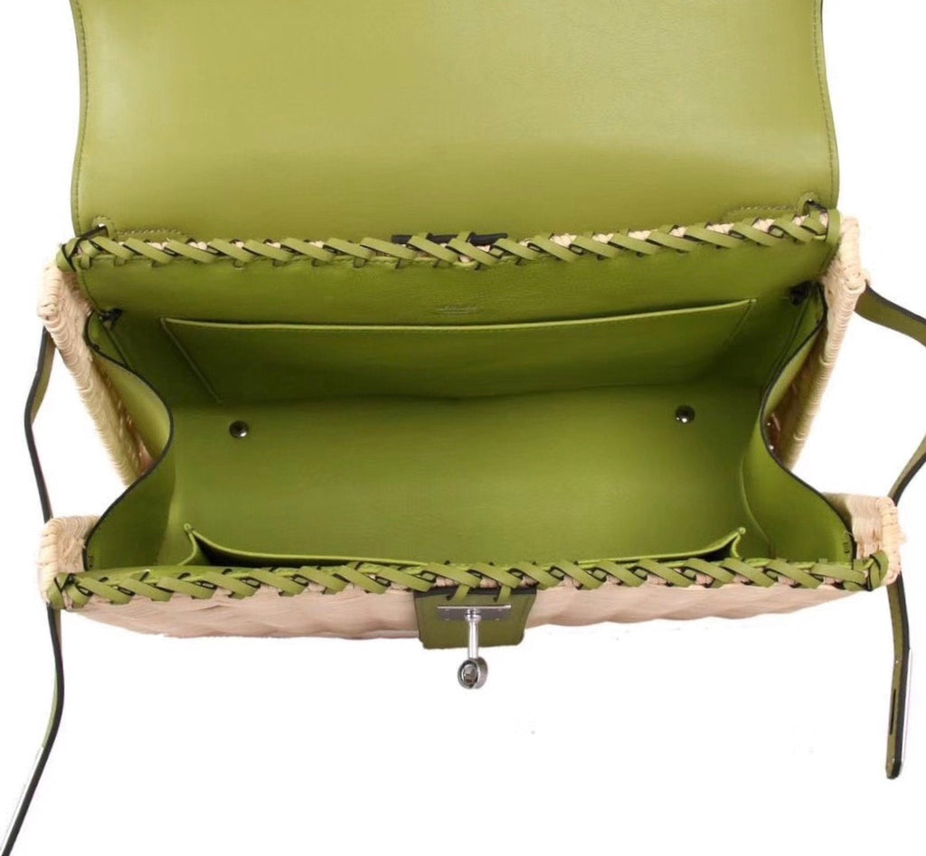 Hermes Limited Edition CK61 Green Picnic Kelly 35 Wicker Palladium Hardware