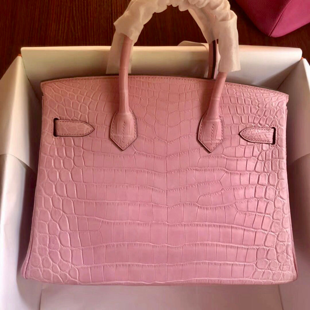 Hermes 1Q Rose Confetti Birkin 30 in Porosus  Crocodile with Palladium hardware