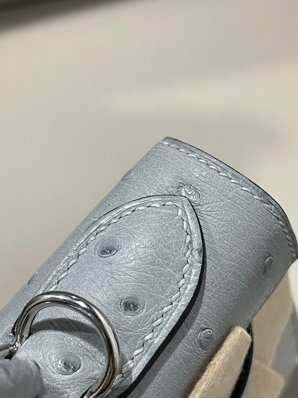 Hermes Kelly 28 Sellier 8U Blue Glacier Ostrich Palladium Hardware