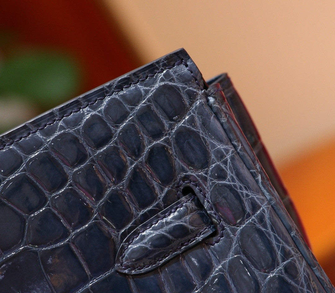 Hermes Bleu Thalassa Birkin 35 in Shiny Porosus Crocodile with Palladium hardware