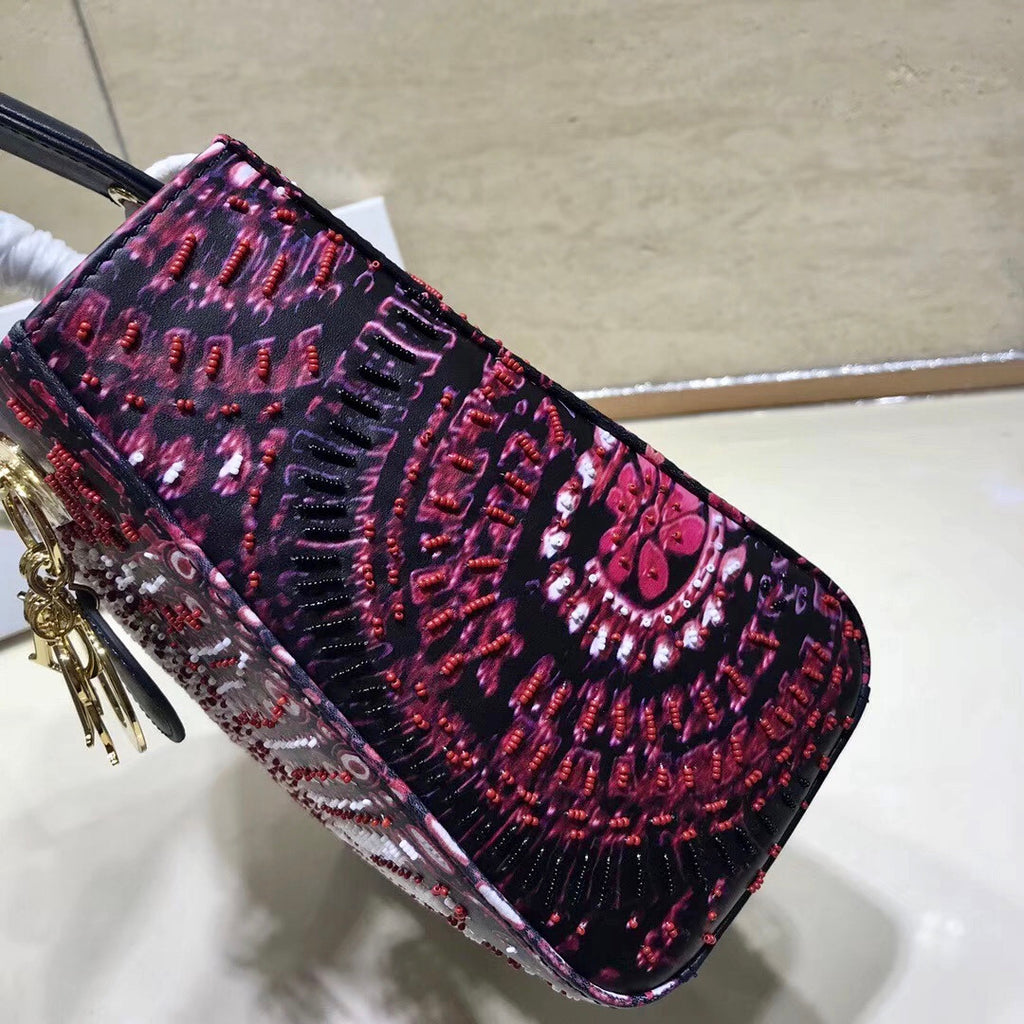 Christian Dior FUCHSIA LADY DIOR MEDIUM DIOR ANIMALS EMBROIDERED SMOOTH CALFSKIN BAG
