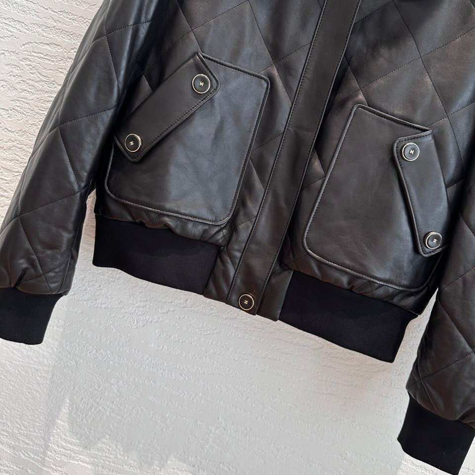 Chanel Quilted Leather Bomber Jacket with Detachable Fur Collar and CC Logo Buttons — Fall/Winter 2026-2027 Chanel