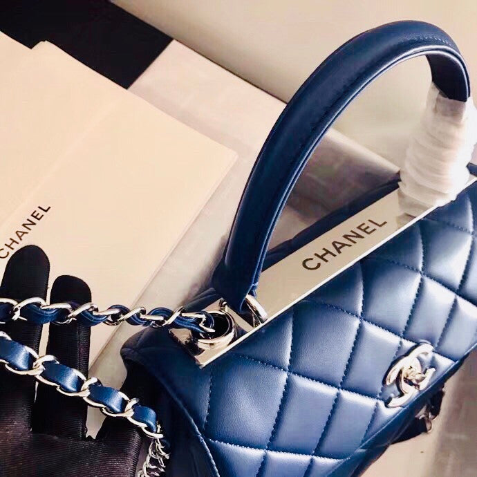 Chanel  Small Trendy CC Top Handle Bag Quilted Lambskin Navy Blue