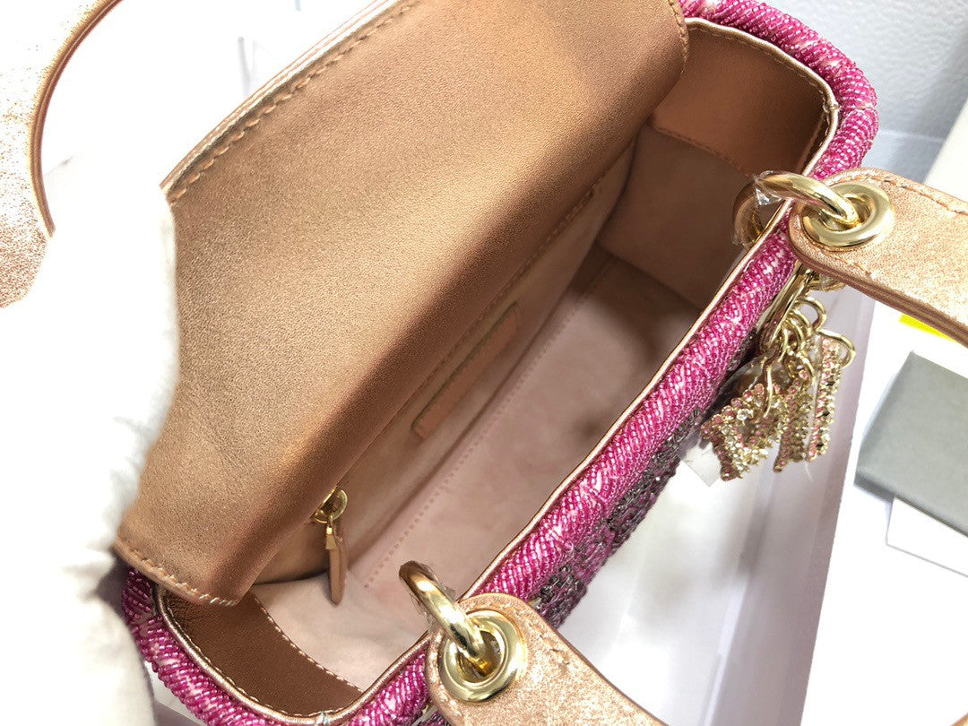 Christian Dior Limited Edition Small Pink Lady Dior bag with crystal and embroidered beads