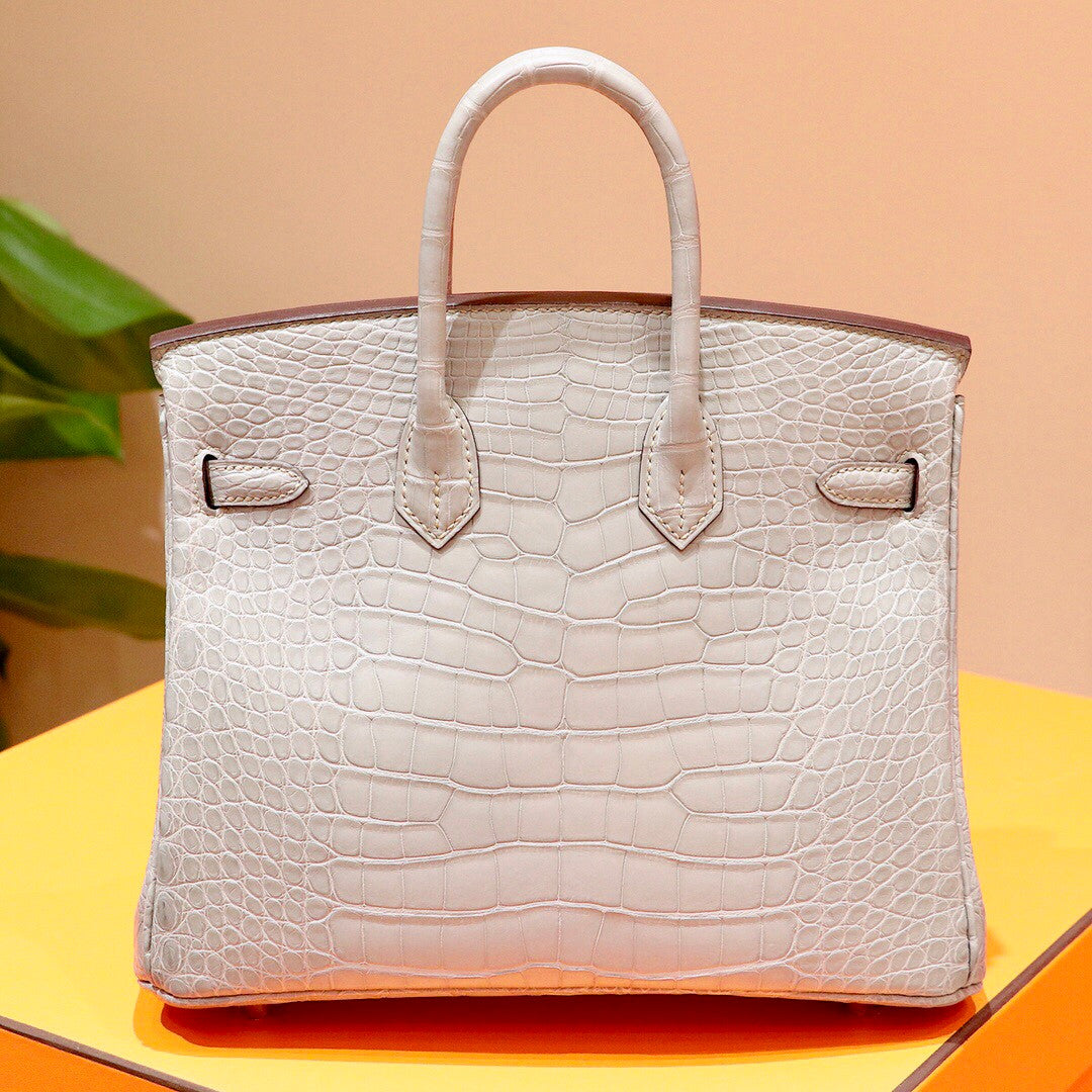 Hermes Special Order Birkin 25cm Matte Alligator 8U Glacier Bleu / L3 Rose pourpre with Palladium hardware