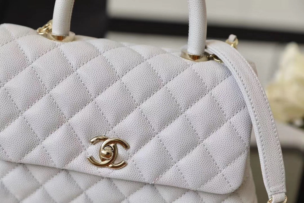 Chanel Mini Coco Handle Bag with Calfskin  Handle Light Grey