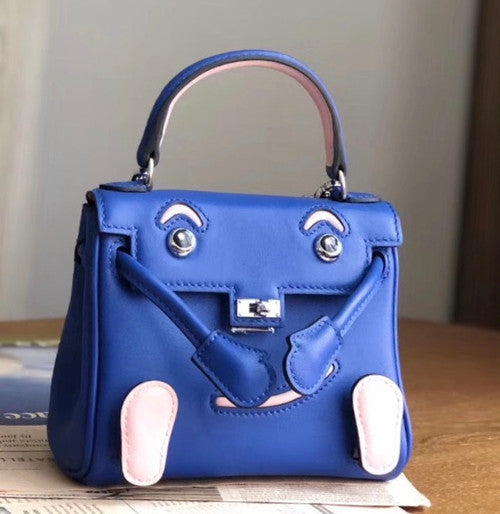 Hermes Quelle Idole Kelly Doll Bag Blue/Pink Swift Palladium Hardware
