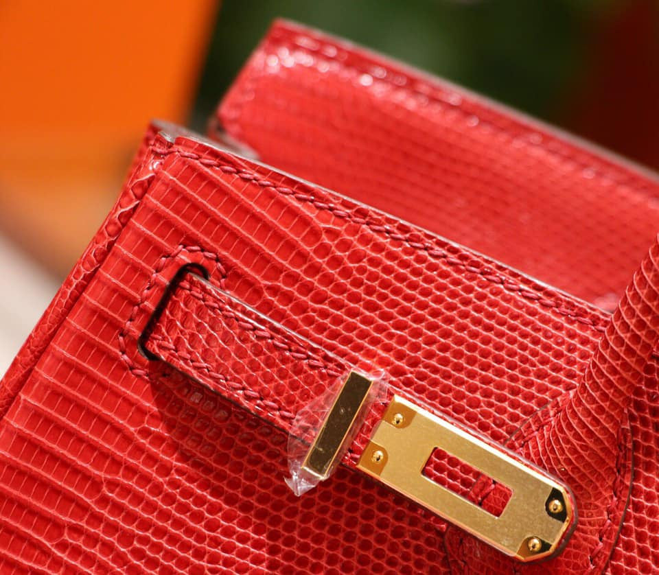 Hermes Red Lizard Birkin Bag 25cm Gold Hardware