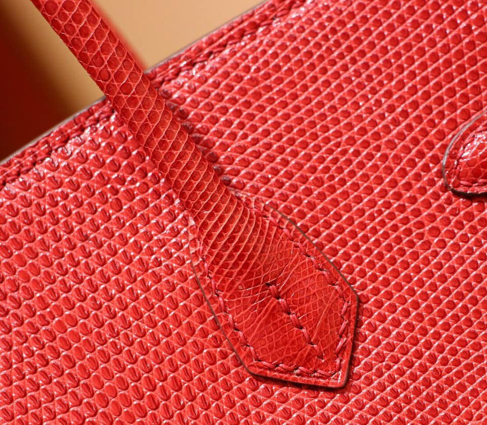 Hermes Red Lizard Birkin Bag 25cm Gold Hardware