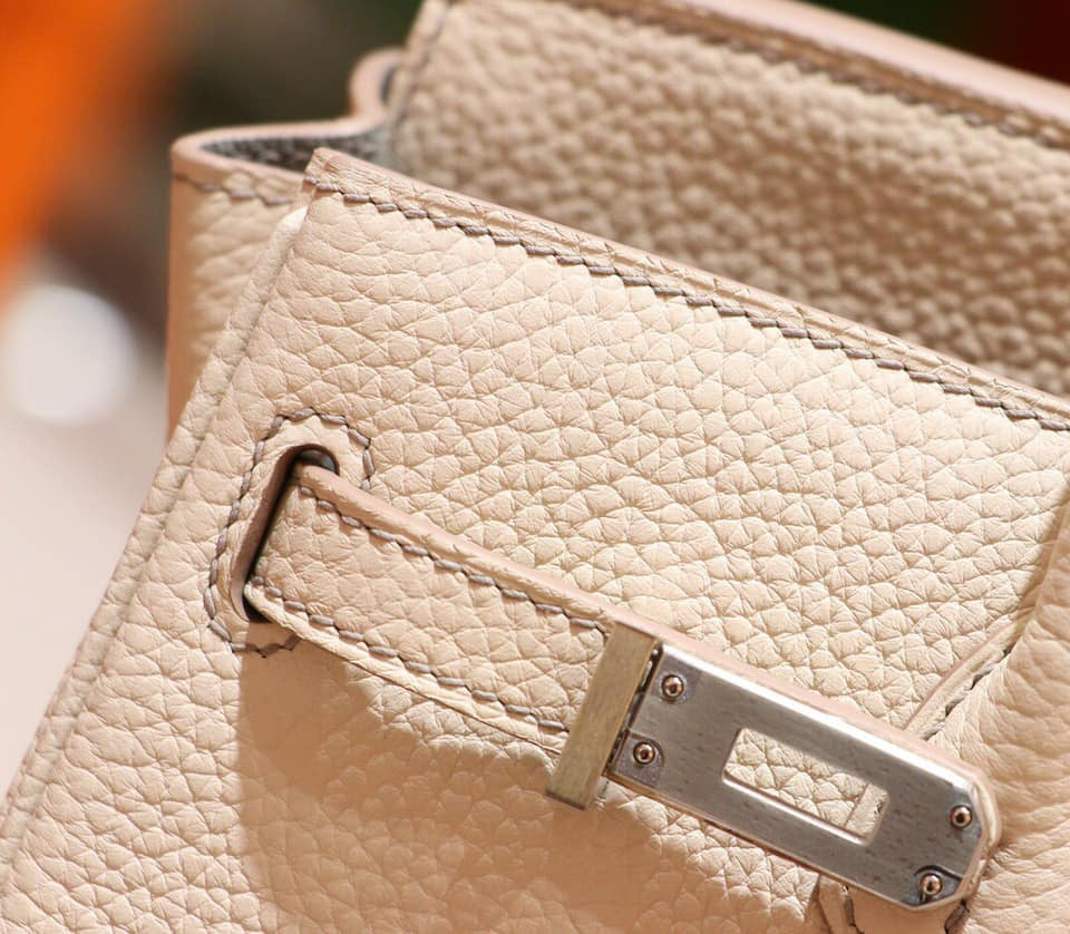 Hermes Special Order Bi-Colour Craie/Blue Lin Birkin 25 cm Palladium Gold  Hardware