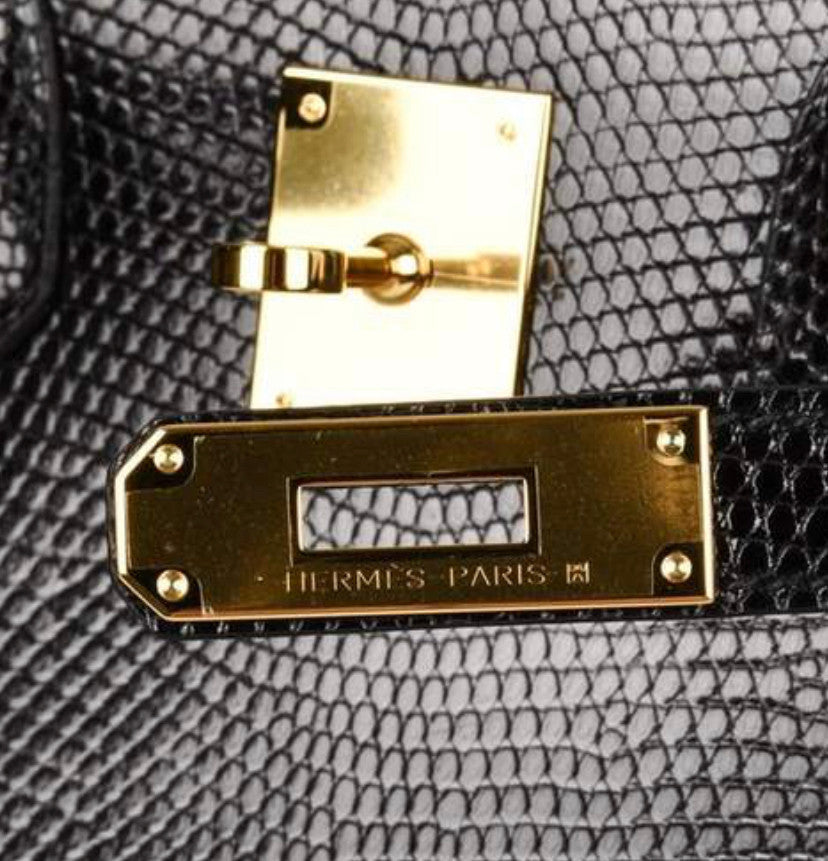Hermes Black Lizard Birkin Bag 25cm Gold Hardware
