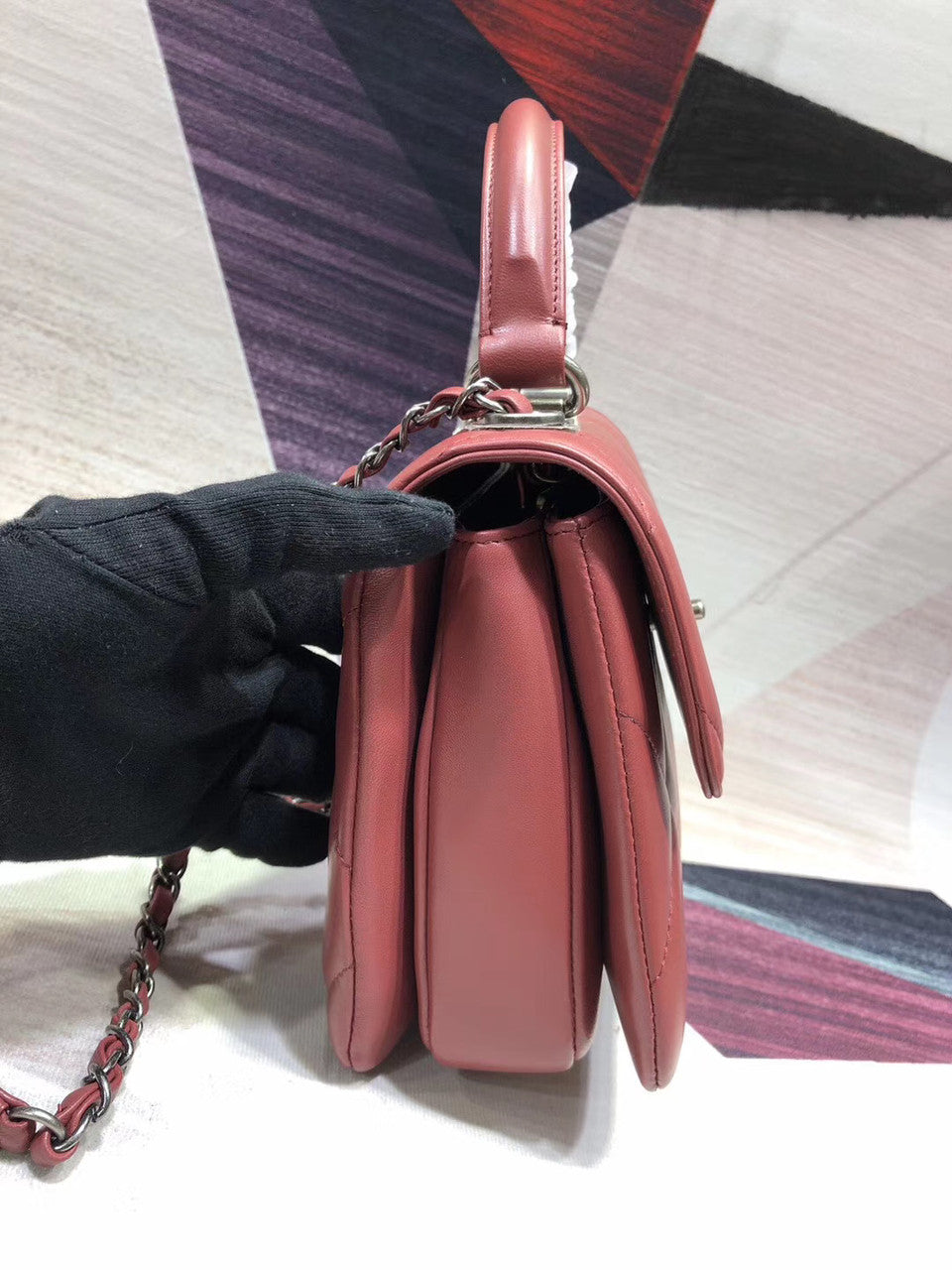 Chanel Small Flap Bag With Top Handle A92236 Dark Pink