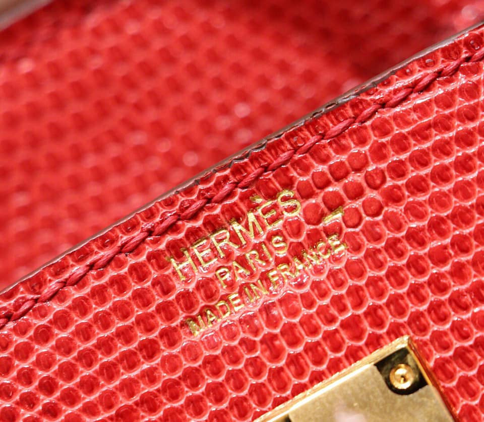 Hermes Red Lizard Birkin Bag 25cm Gold Hardware