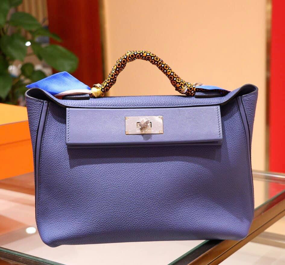 Hermes Kelly 24/24 Blue Taurillon Maurice /Togo Leather with Palladium  Hardware