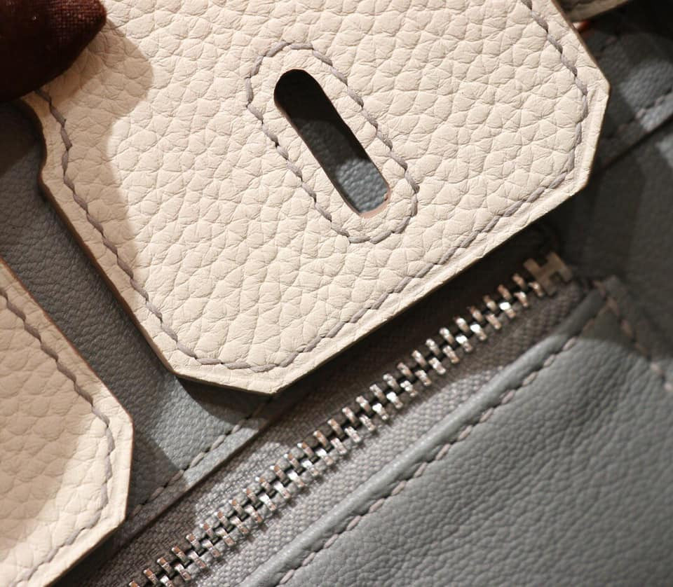 Hermes Special Order Bi-Colour Craie/Blue Lin Birkin 25 cm Palladium Gold  Hardware