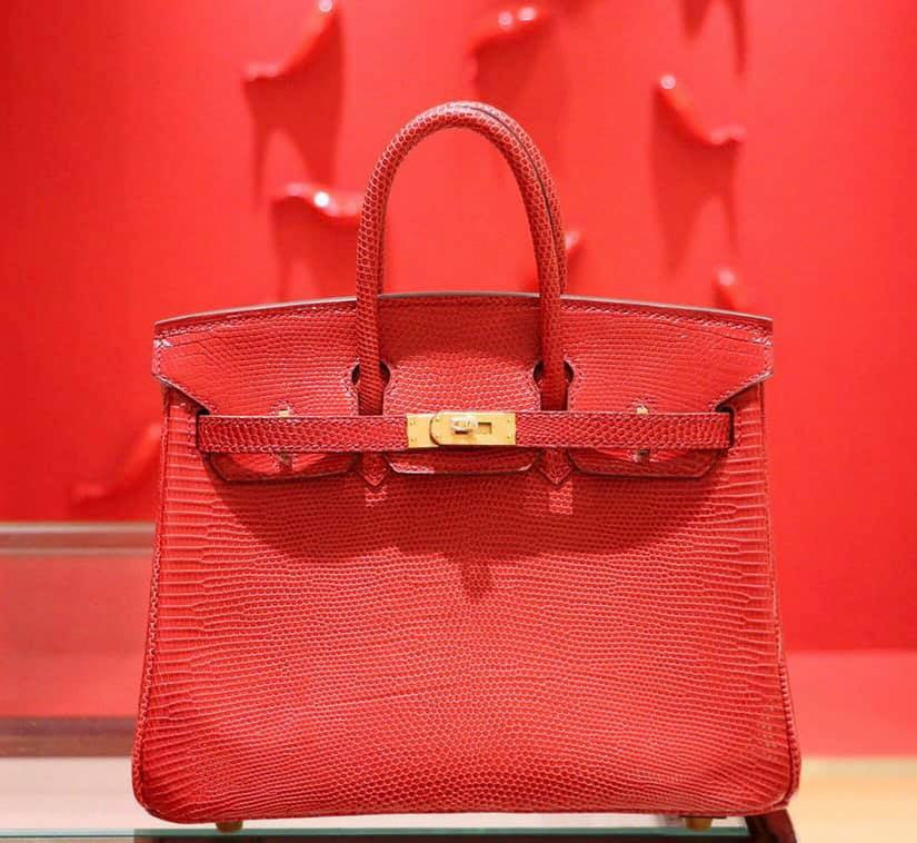 Hermes Red Lizard Birkin Bag 25cm Gold Hardware