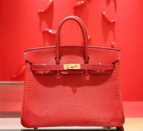 Hermes Red Lizard Birkin Bag 25cm Gold Hardware
