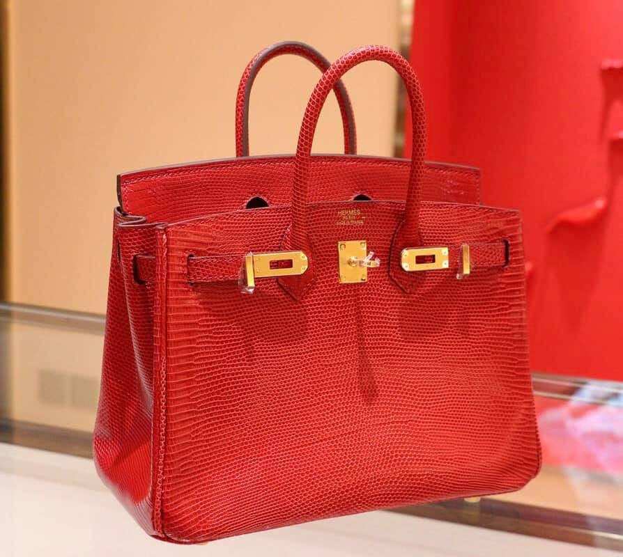 Hermes Red Lizard Birkin Bag 25cm Gold Hardware