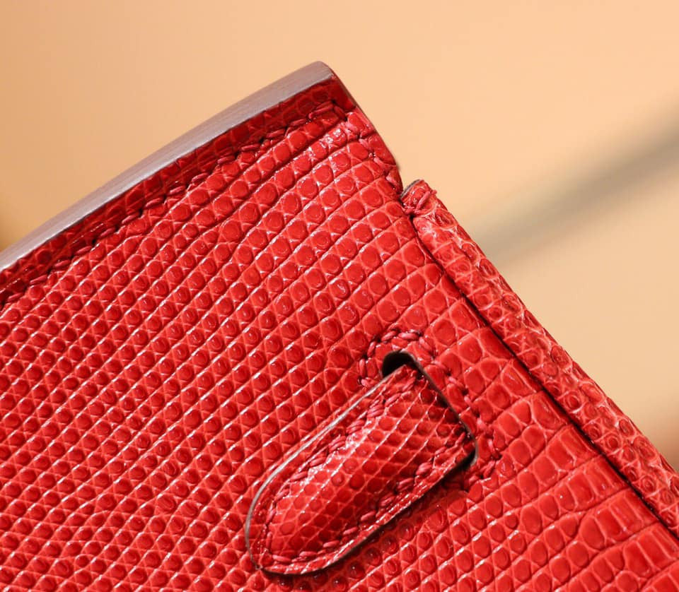 Hermes Red Lizard Birkin Bag 25cm Gold Hardware