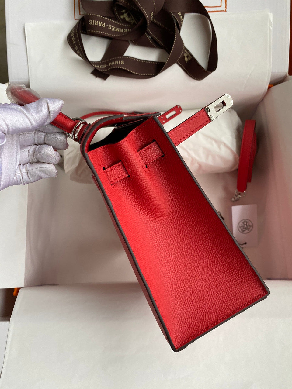 HERMES KELLY 28 SELLIER RED EPSOM PALLADIUM HARDWARE