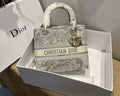 Christian Dior MEDIUM LADY D-LITE BAG Gray Toile de Jouy Reverse Embroidery