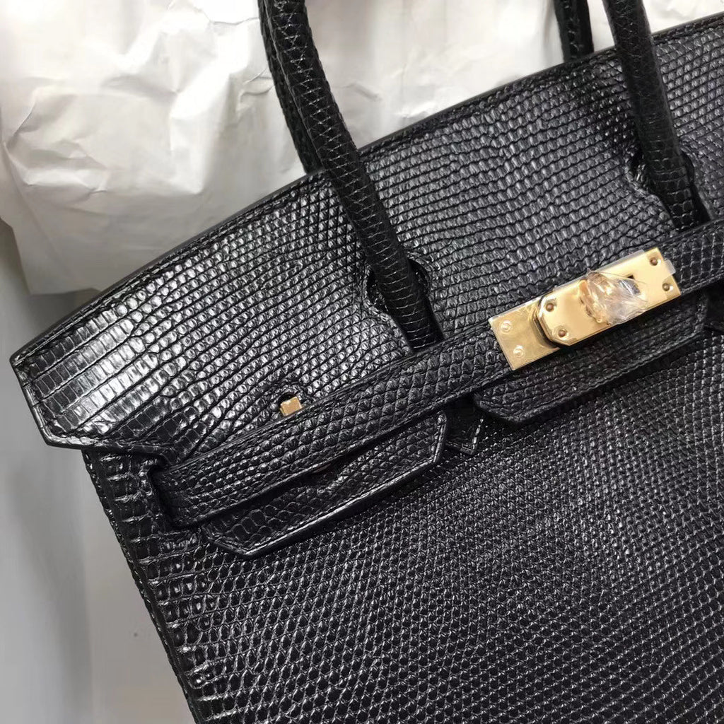 Hermes Black Lizard Birkin Bag 25cm Gold Hardware