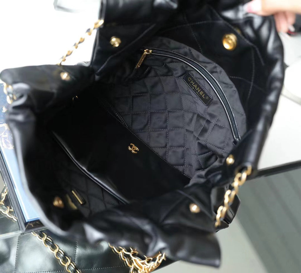 CHANEL 22 SMALL HANDBAG WHITE ENAMEL LOGO