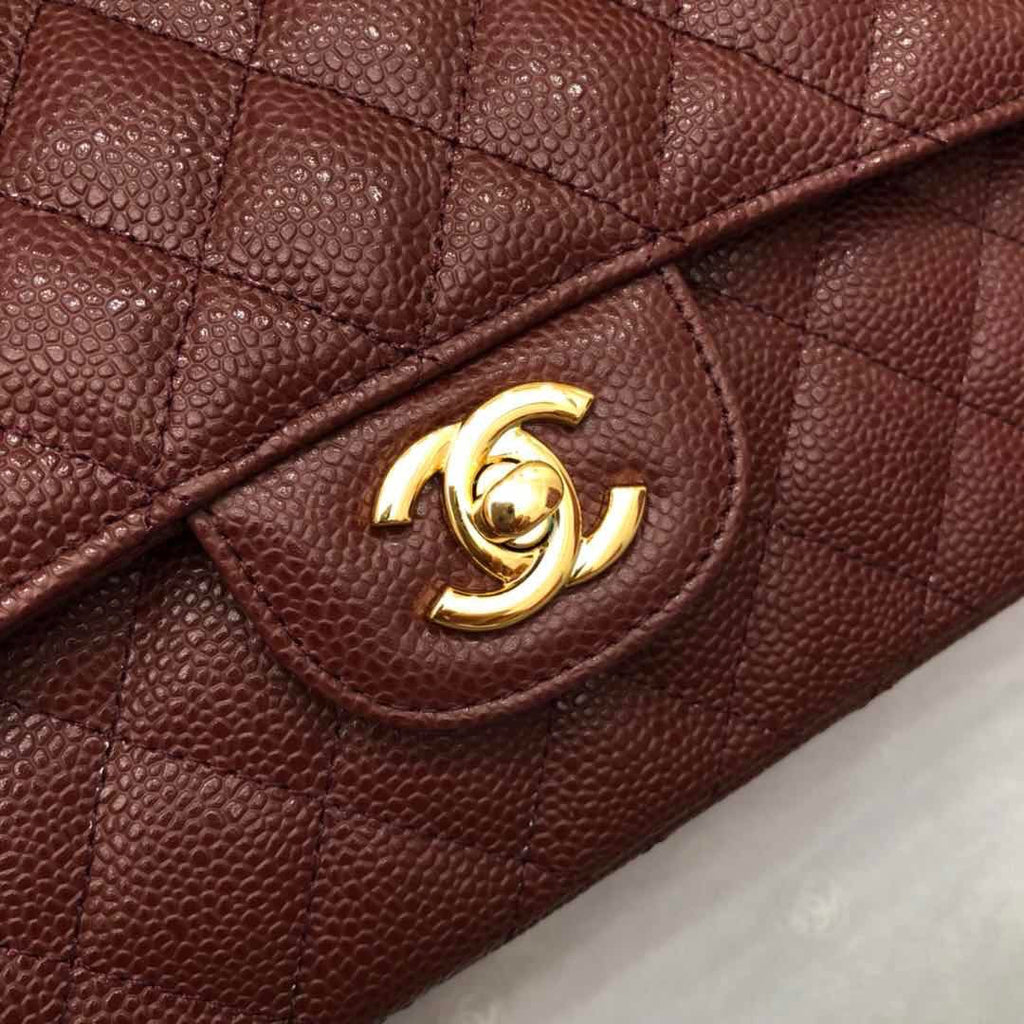 CHANEL Bordeaux Caviar Leather Classic Double Flap 2.55 Shoulder Bag Gold HW 2021