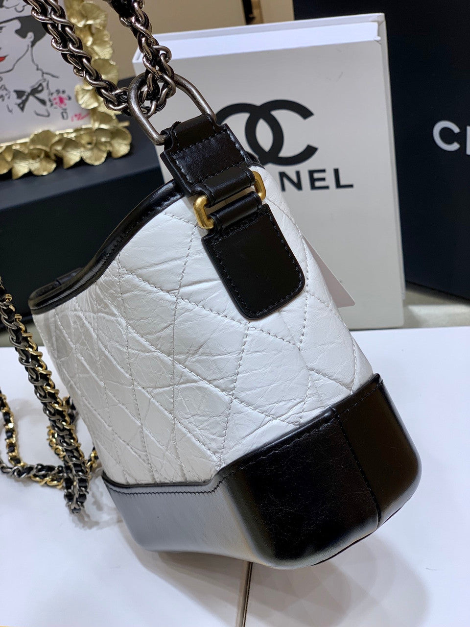 Chanel's Gabrielle Small Hobo Bag White/Black