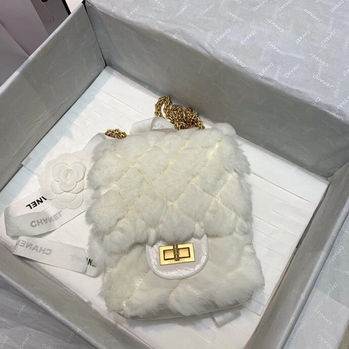 Chanel Shearling Lambskin Mini 2.55 Handbag White