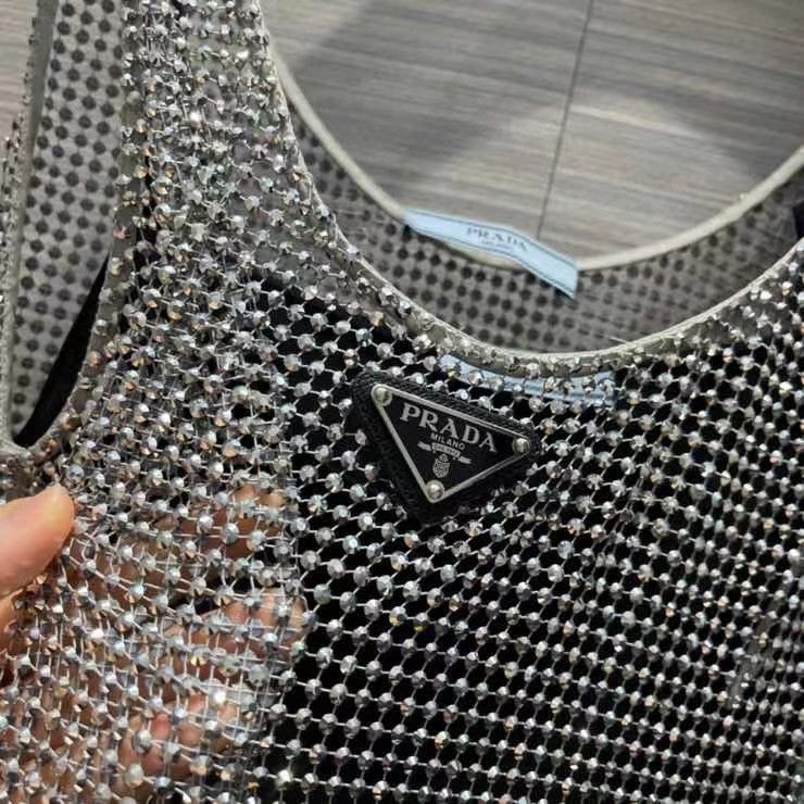 Prada Rhinestone embroidered mesh mini-dress