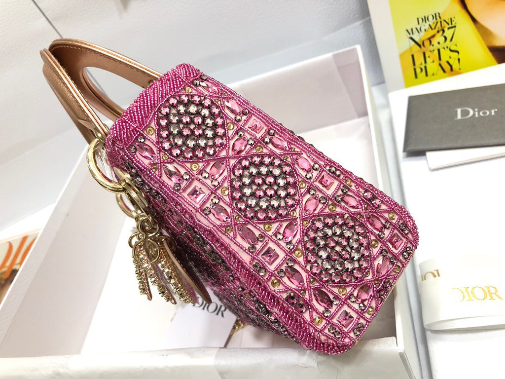 Christian Dior Limited Edition Small Pink Lady Dior bag with crystal and embroidered beads