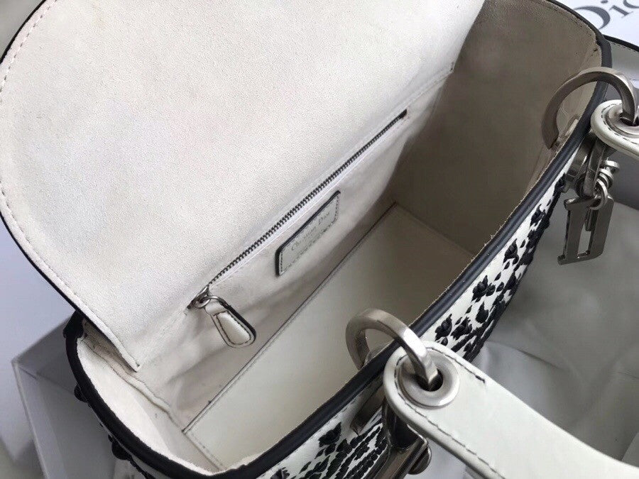 Christian Dior MINI LADY DIOR EMBROIDERED BAG White
