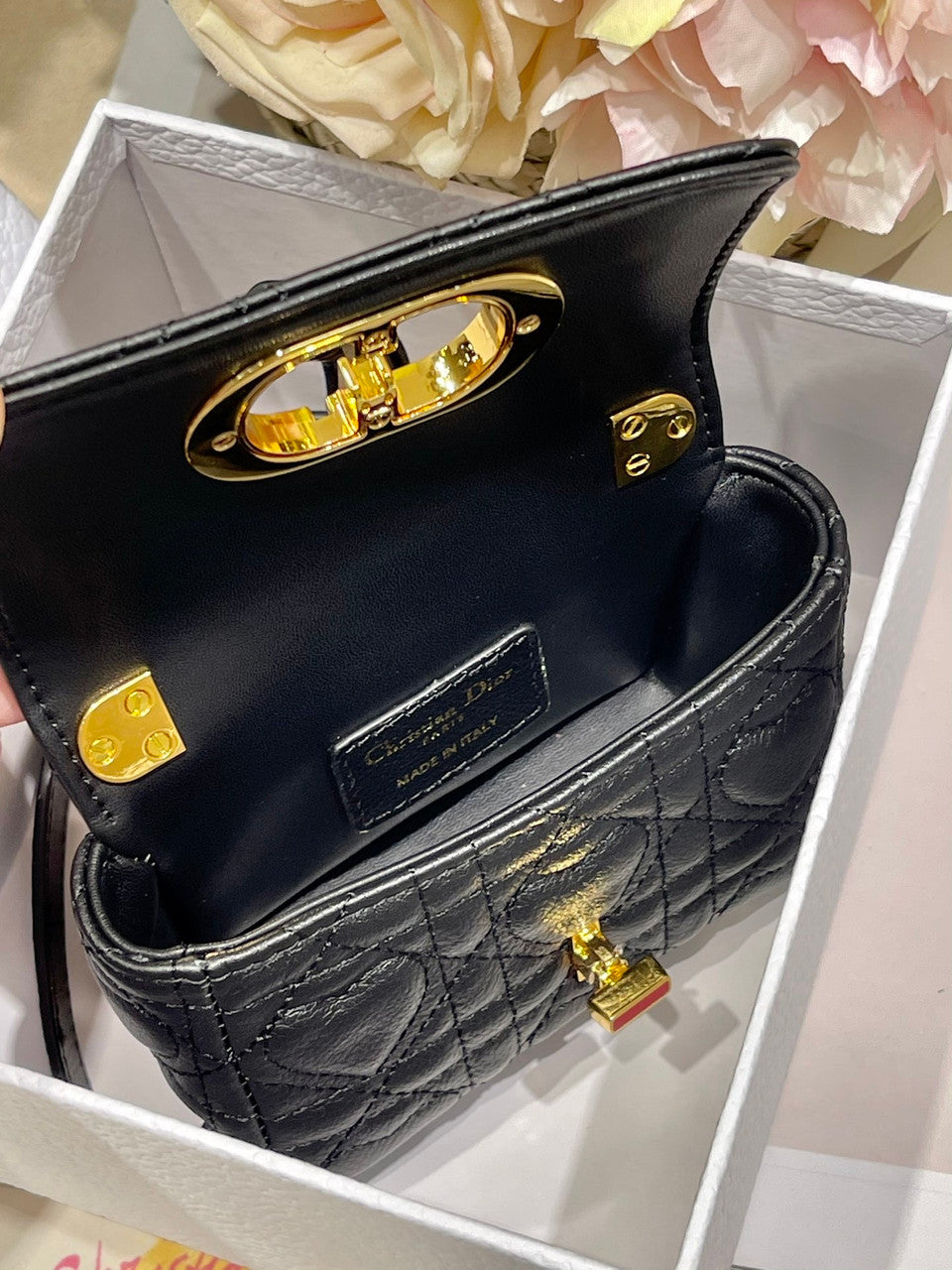 Christian Dior MICRO DIOR CARO BAG Black Supple Cannage Calfskin